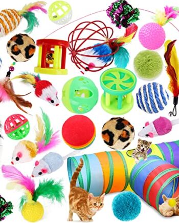 SaiXuan 27 szt. zabawek dla kotów, interaktywne zabawki dla kotów do wnętrz, w tym tunel dla kotów, kocimiętka, piłki, myszy z piórami, różdżka z piórami, zestaw zabawek na prezent dla kota i kotka