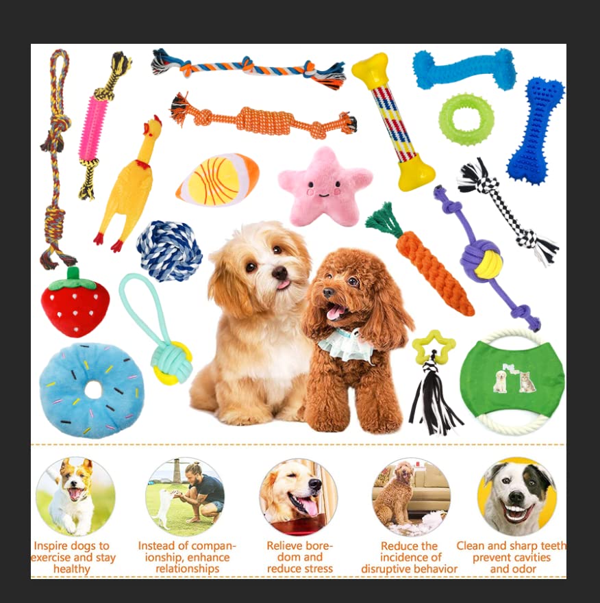 YUEHAO 20 sztuk zabawek dla psów, piłka do żucia, wytrzymałe zęby do żucia, trwała, zestaw do treningu zębów dla małych/średnich/dużych, psów, pielęgnacja zębów, z naturalnej bawełny - obrazek 6