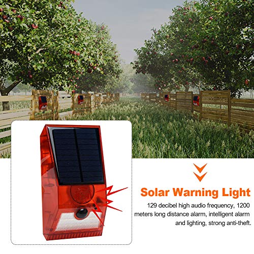 GeKLok Solarne światło alarmowe stroboskopowy czujnik ruchu z pilotem zdalnego sterowania, zasilana energią słoneczną wodoodporna bezprzewodowa lampa ścienna solarna lampa ostrzegawcza z 6 inteligentnymi trybami dla gospodarstwa, stodole, willi, podwórka - obrazek 4