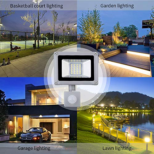 20W Reflektor LED z czujnikiem ruchu, wodoszczelny IP65 reflektor aluminiowy, 1600lm, 6500K zimna biel, reflektor LED, oświetlenie zewnętrzne do ogrodu, garażu, na boisko sportowe - obrazek 6