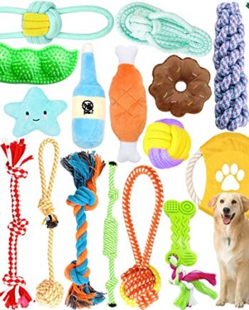 DIDUDE Zestaw 18 zabawek dla psów, wyprodukowane z naturalnej bawełny, nietoksyczne i bezzapachowe, niezniszczalna zabawka do żucia, zestaw zabawek dla małych/średnich psów
