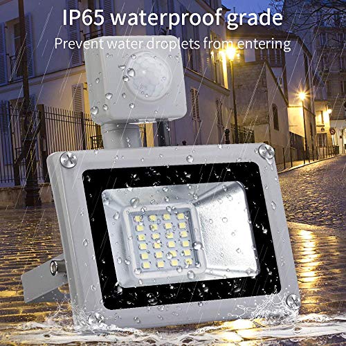 20W Reflektor LED z czujnikiem ruchu, wodoszczelny IP65 reflektor aluminiowy, 1600lm, 6500K zimna biel, reflektor LED, oświetlenie zewnętrzne do ogrodu, garażu, na boisko sportowe - obrazek 7